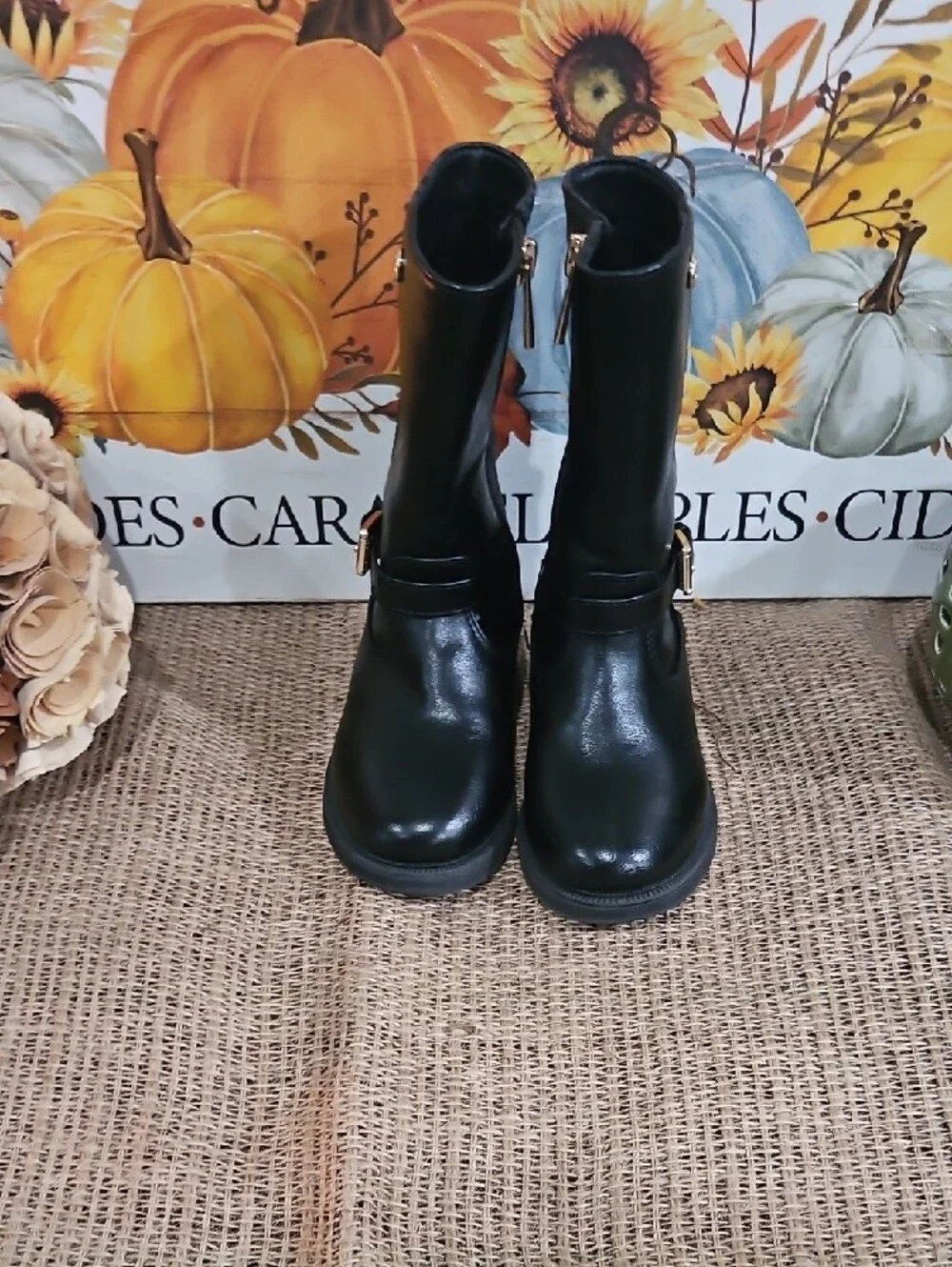 Toddler Michael Kors Black Leather Zip Up Mid-Calf Boots Sz 8